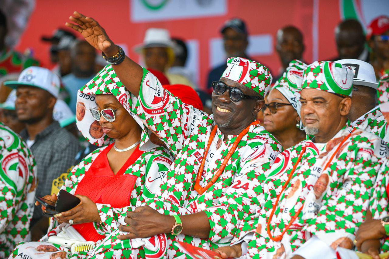 L-R: Mrs Ifeyinwa Ighodalo, Asue Ighodalo and Umar Damagum.  [Facebook]