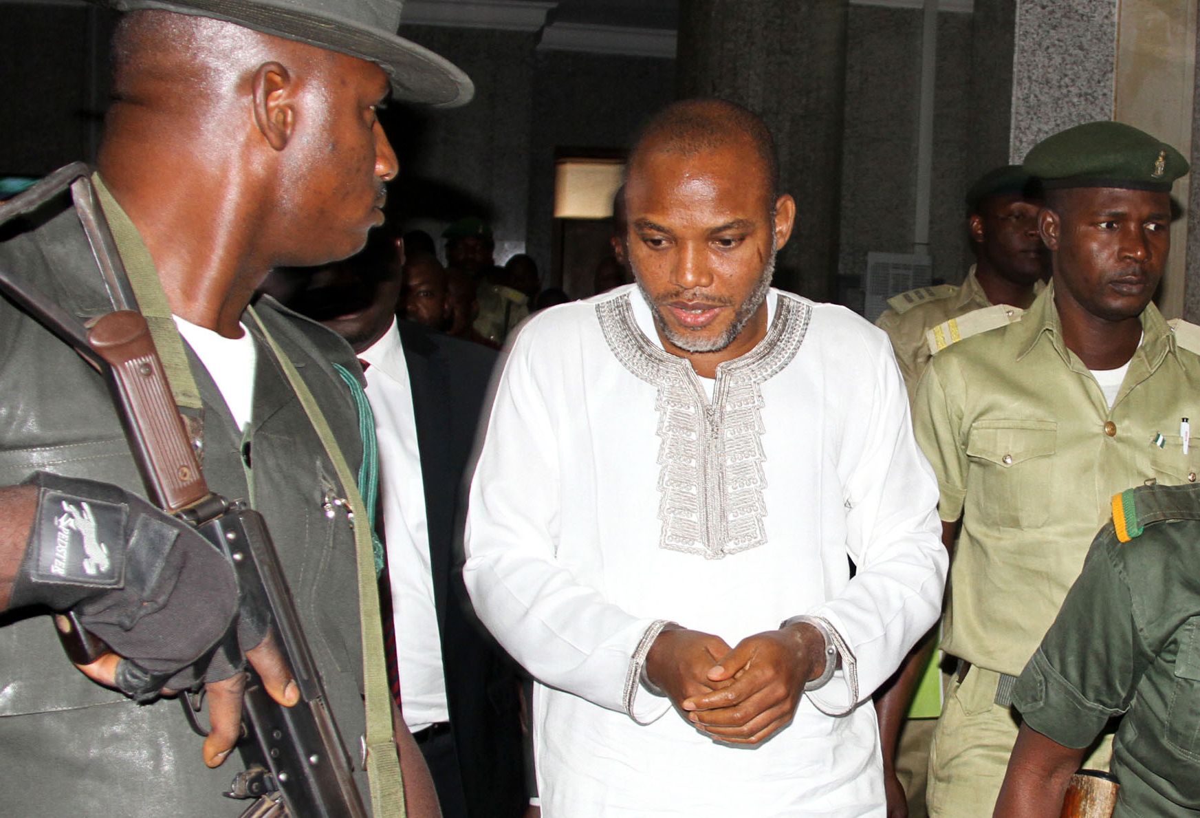 Nnamdi Kanu during his trial in Abuja, on February 9, 2015/ AFP