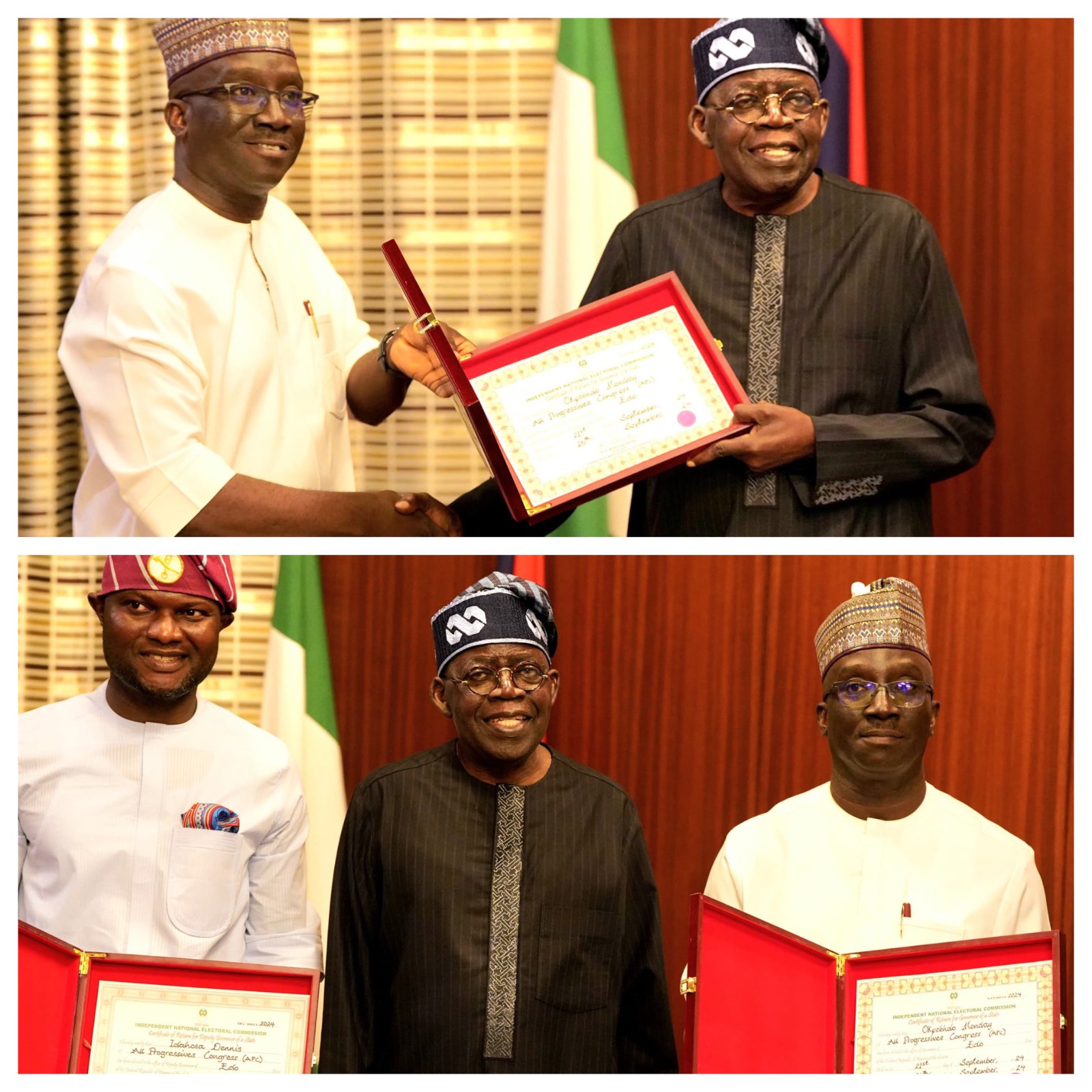 Edo governor-elect Okpebholo, deputy kneel to thank Tinubu after election victory [Presidency]