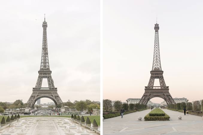 The Eiffel Tower (left), Replica in China (right)