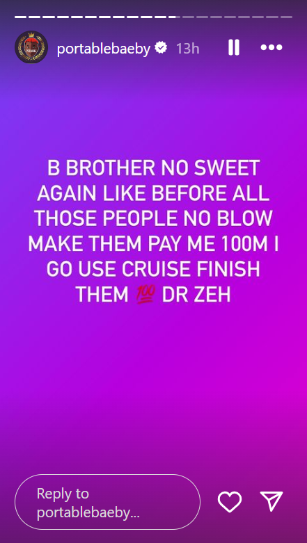 Portable says BBNaija season 9 was 'not sweet.' [Instagram/Portablebaeby